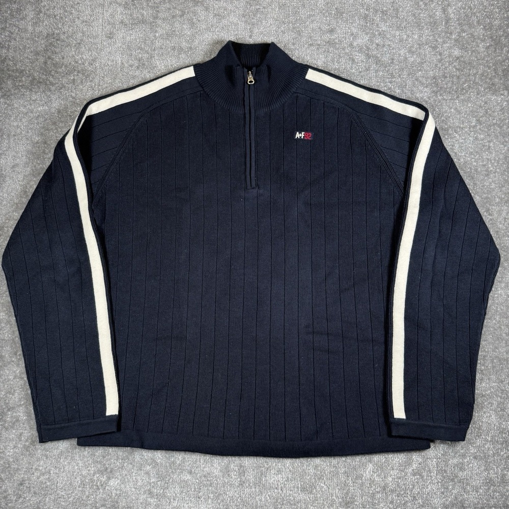 Abercrombie & Fitch Sweater Men's XL Blue Ribbed 1/4 Zip Long Sleeve A+F 92